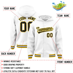 Custom White Black-Gold Varsity Full-Snap Letterman Classic Hoodie Jacket