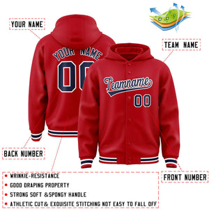 Custom Red Navy-White Varsity Full-Snap Letterman Classic Hoodie Jacket