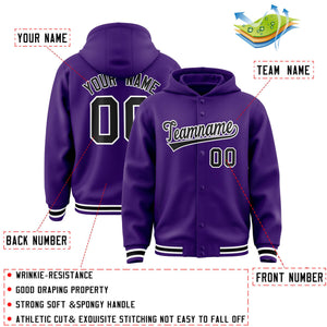 Custom Purple Black-White Varsity Full-Snap Letterman Classic Hoodie Jacket