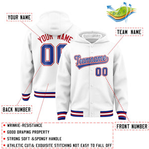 Custom White Royal-White Varsity Full-Snap Letterman Classic Hoodie Jacket