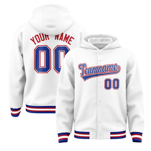 Custom White Royal-White Varsity Full-Snap Letterman Classic Hoodie Jacket