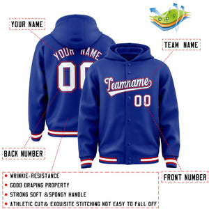 Custom Royal White-Royal Varsity Full-Snap Letterman Classic Hoodie Jacket