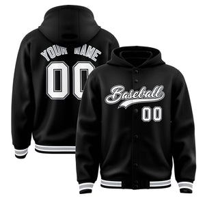 Custom Black White-Black Varsity Full-Snap Letterman Classic Hoodie Jacket