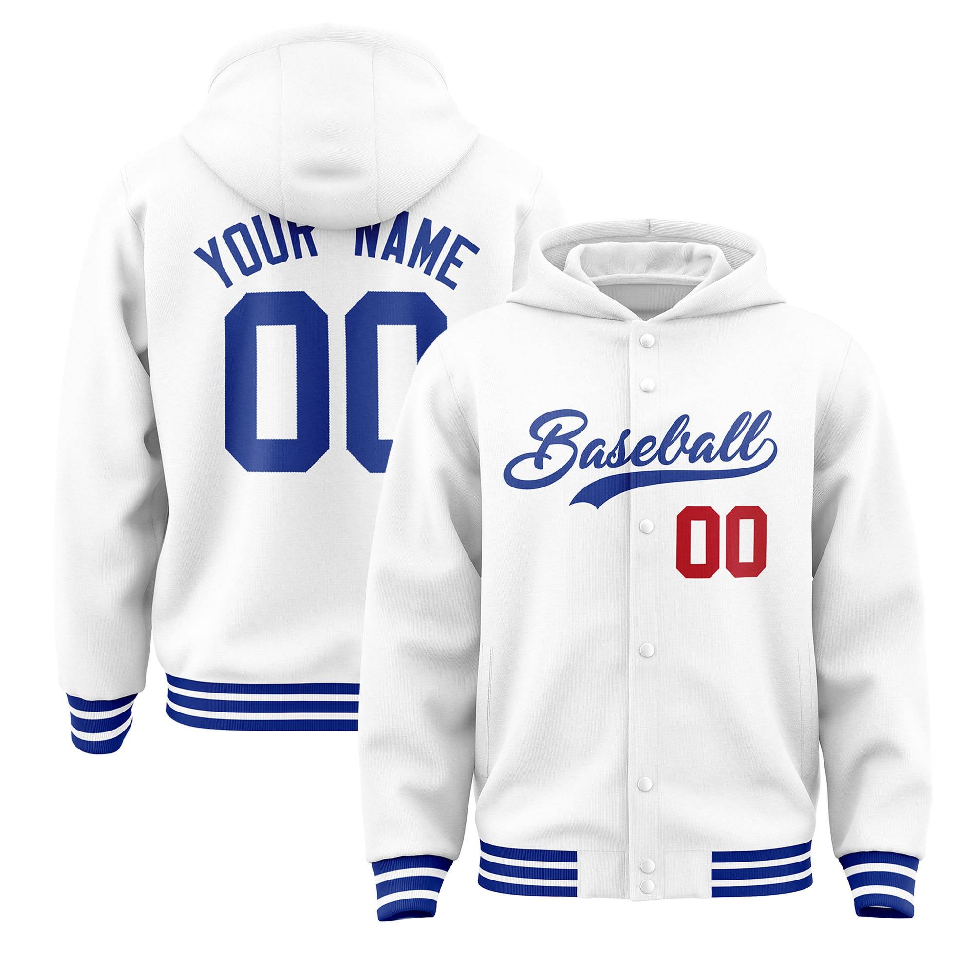 Custom White Royal Varsity Full-Snap Letterman Classic Hoodie Jacket