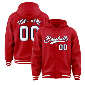 Custom Red White-Navy Varsity Full-Snap Letterman Classic Hoodie Jacket