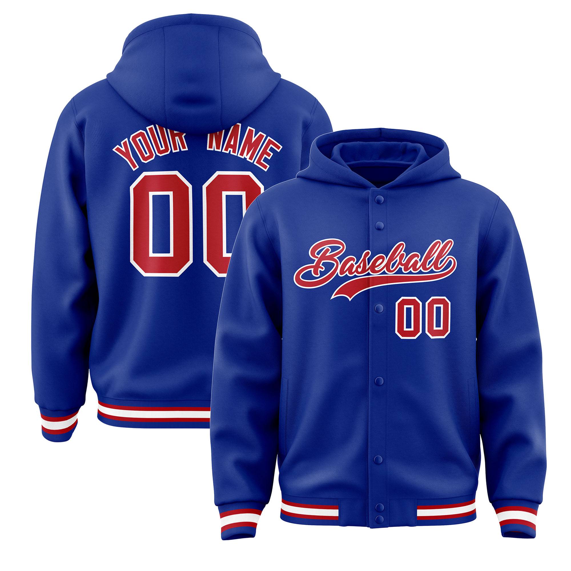 Custom Royal Red-White Varsity Full-Snap Letterman Classic Hoodie Jacket