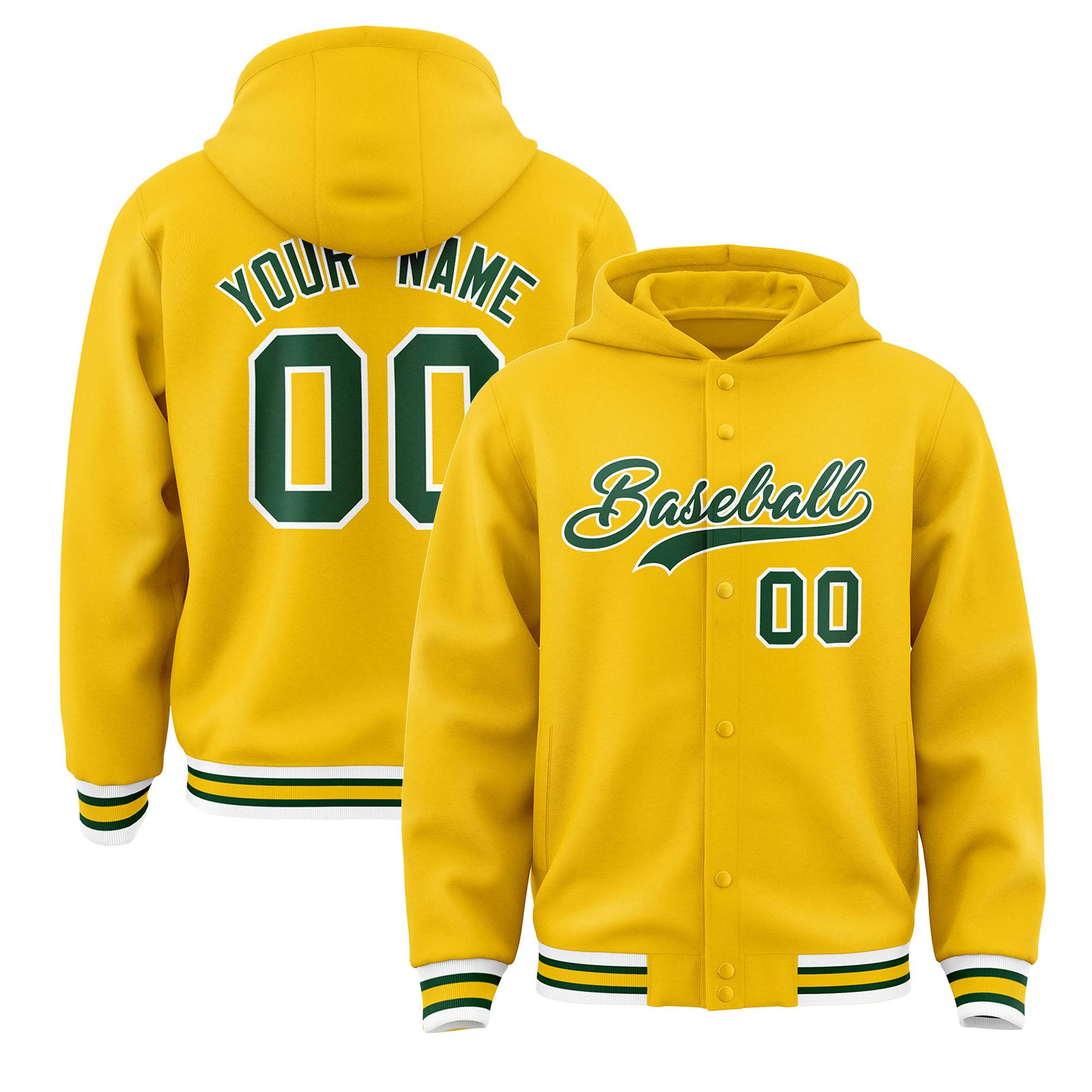 Custom Gold Green-White Varsity Full-Snap Letterman Classic Hoodie Jacket