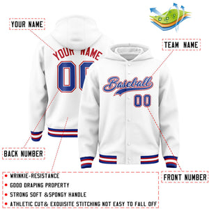 Custom White Royal-White Varsity Full-Snap Letterman Classic Hoodie Jacket