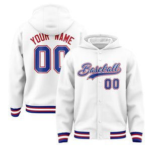 Custom White Royal-White Varsity Full-Snap Letterman Classic Hoodie Jacket