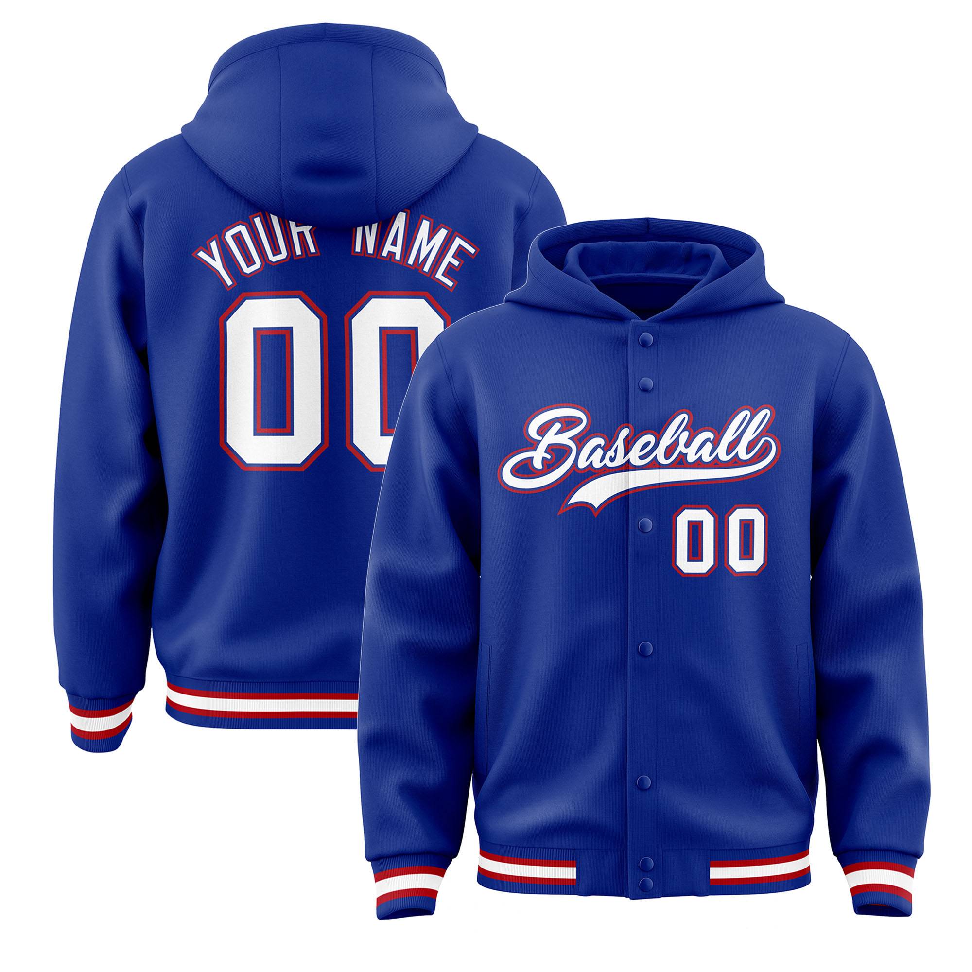 Custom Royal White-Royal Varsity Full-Snap Letterman Classic Hoodie Jacket