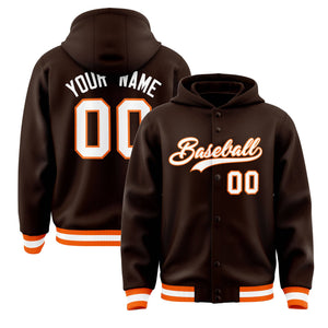 Custom Brown White-Orange Varsity Full-Snap Letterman Classic Hoodie Jacket