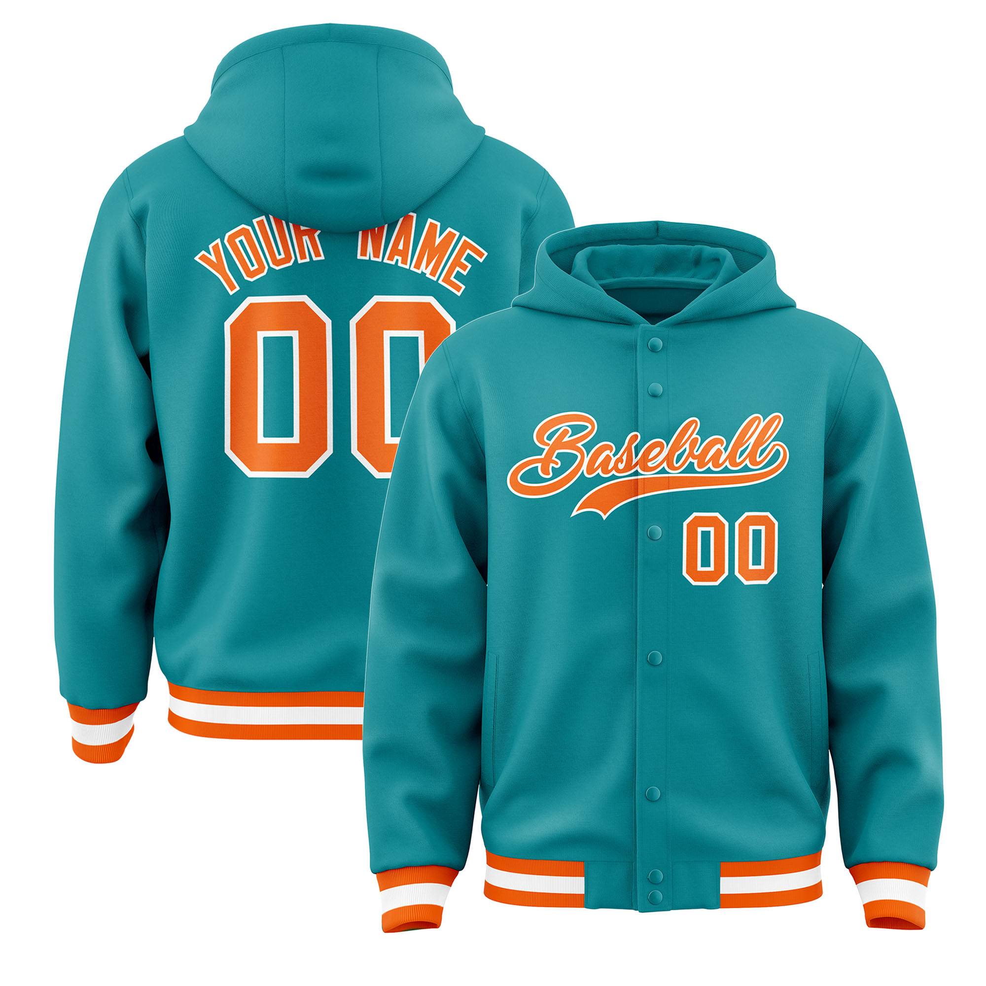 Custom Aqua Orange-White Varsity Full-Snap Letterman Classic Hoodie Jacket