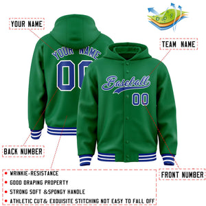 Custom Kelly Green Royal-White Varsity Full-Snap Letterman Classic Hoodie Jacket