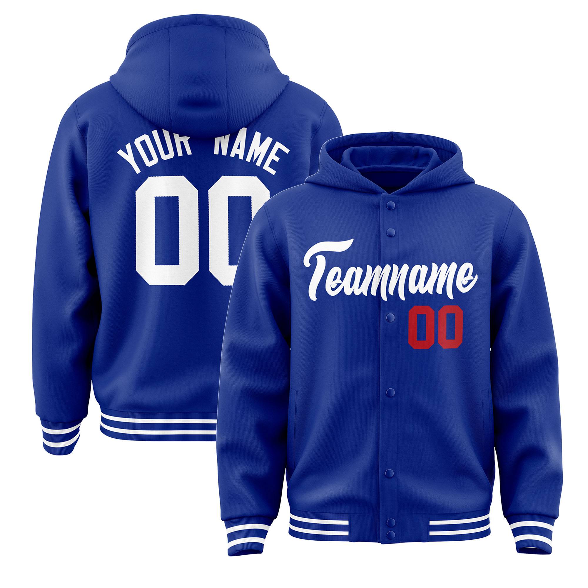 Custom Royal White Varsity Full-Snap Letterman Classic Hoodie Jacket