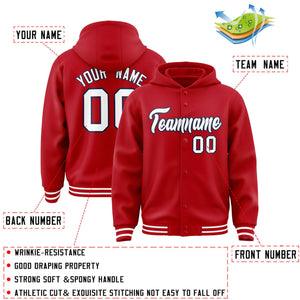 Custom Red White-Navy Varsity Full-Snap Letterman Classic Hoodie Jacket