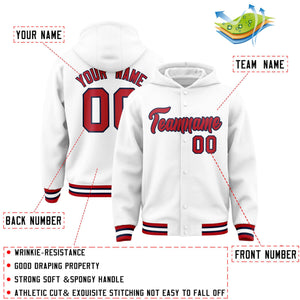 Custom White Red-Navy Varsity Full-Snap Letterman Classic Hoodie Jacket