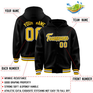 Custom Black Gold-Black Varsity Full-Snap Letterman Classic Hoodie Jacket