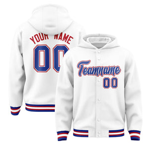 Custom White Royal-White Varsity Full-Snap Letterman Classic Hoodie Jacket