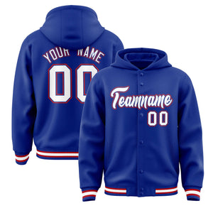 Custom Royal White-Royal Varsity Full-Snap Letterman Classic Hoodie Jacket