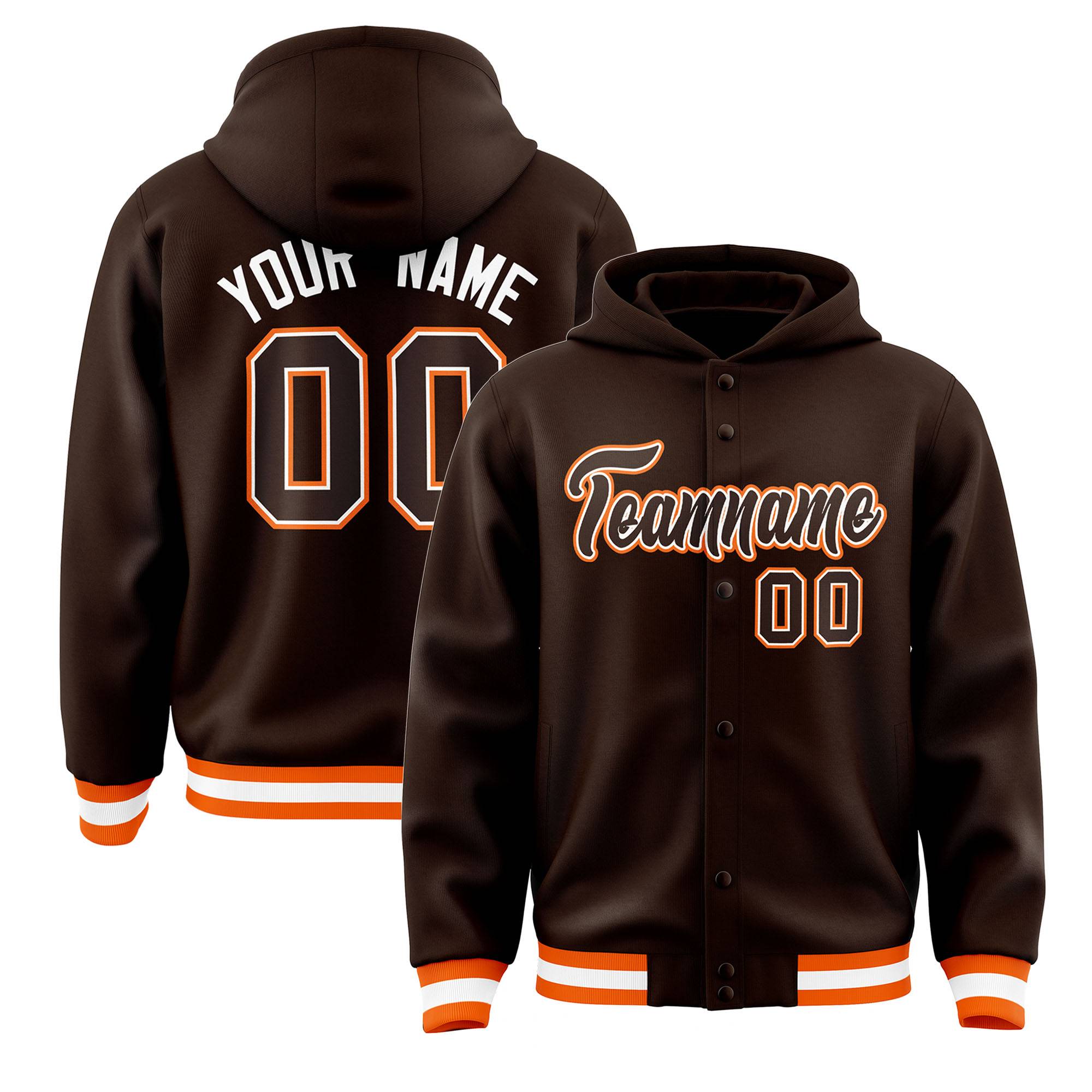 Custom Brown Brown-White Varsity Full-Snap Letterman Classic Hoodie Jacket