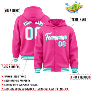 Custom Pink White-Bright Green Varsity Full-Snap Letterman Classic Hoodie Jacket