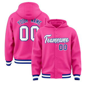 Custom Pink White-Royal Varsity Full-Snap Letterman Classic Hoodie Jacket