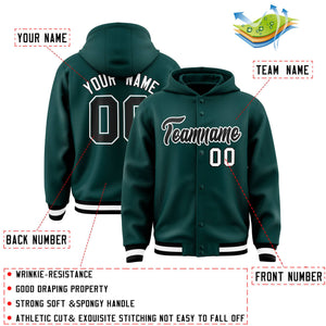 Custom Midnight Green Black-White Varsity Full-Snap Letterman Classic Hoodie Jacket