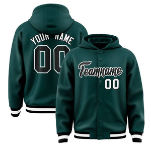 Custom Midnight Green Black-White Varsity Full-Snap Letterman Classic Hoodie Jacket