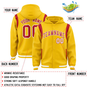 Custom Gold Red Varsity Full-Snap Letterman Shoulder Color Block Hoodie Jacket