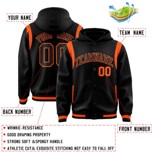 Custom Black Black Varsity Full-Snap Letterman Shoulder Color Block Hoodie Jacket