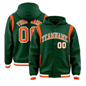 Custom Green Orange Varsity Full-Snap Letterman Shoulder Color Block Hoodie Jacket