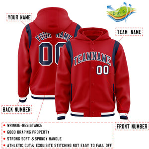 Custom Red Navy Varsity Full-Snap Letterman Shoulder Color Block Hoodie Jacket