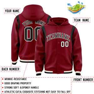 Custom Crimson Black Varsity Full-Snap Letterman Shoulder Color Block Hoodie Jacket