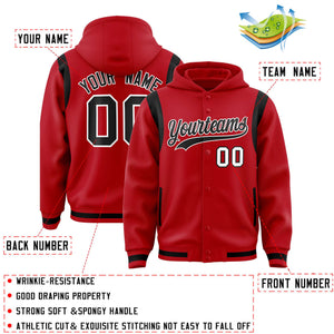 Custom Red Black Varsity Full-Snap Letterman Shoulder Color Block Hoodie Jacket