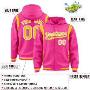 Custom Pink Gold Varsity Full-Snap Letterman Shoulder Color Block Hoodie Jacket