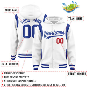 Custom White Royal Varsity Full-Snap Letterman Shoulder Color Block Hoodie Jacket