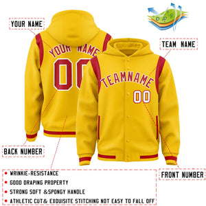 Custom Gold Red Varsity Full-Snap Letterman Shoulder Color Block Hoodie Jacket