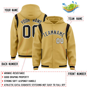 Custom Old Gold Black Varsity Full-Snap Letterman Shoulder Color Block Hoodie Jacket