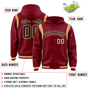 Custom Crimson Black Varsity Full-Snap Letterman Shoulder Color Block Hoodie Jacket