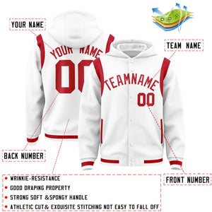 Custom White Red Varsity Full-Snap Letterman Shoulder Color Block Hoodie Jacket