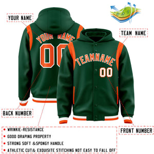 Custom Green Orange Varsity Full-Snap Letterman Shoulder Color Block Hoodie Jacket