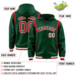 Custom Green Red Varsity Full-Snap Letterman Shoulder Color Block Hoodie Jacket