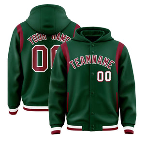 Custom Green Crimson Varsity Full-Snap Letterman Shoulder Color Block Hoodie Jacket