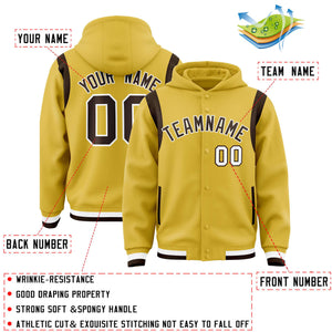 Custom Old Gold Brown Varsity Full-Snap Letterman Shoulder Color Block Hoodie Jacket