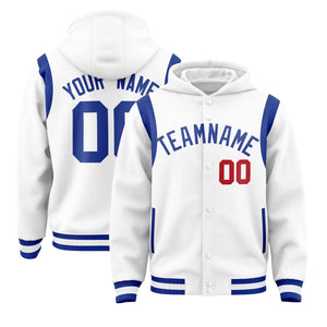 Custom White Royal Varsity Full-Snap Letterman Shoulder Color Block Hoodie Jacket