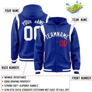 Custom Royal White Varsity Full-Snap Letterman Shoulder Color Block Hoodie Jacket