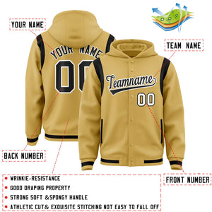 Custom Old Gold Black Varsity Full-Snap Letterman Shoulder Color Block Hoodie Jacket