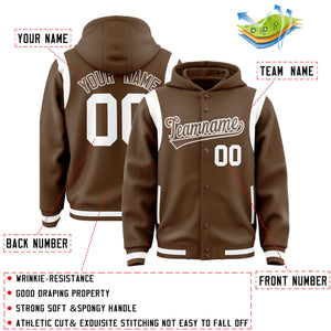 Custom Light Brown Light Brown Varsity Full-Snap Letterman Shoulder Color Block Hoodie Jacket