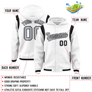 Custom White Silver Varsity Full-Snap Letterman Shoulder Color Block Hoodie Jacket