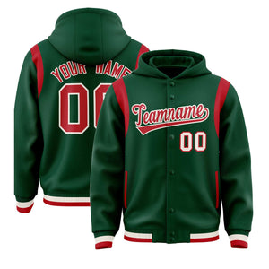 Custom Green Red Varsity Full-Snap Letterman Shoulder Color Block Hoodie Jacket